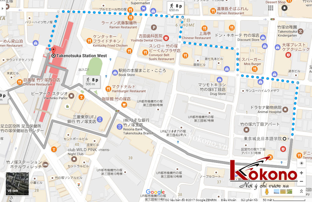Du học Nhật Bản Kokono Bản đồ trường Nhật ngữ Tokyo johoku